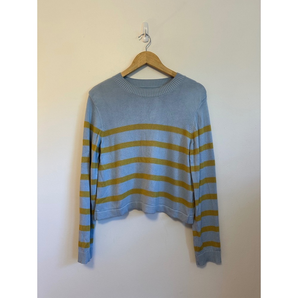 Barbour Bronya Knitted Blue and Yellow Striped Cotton Sweater| Size 6